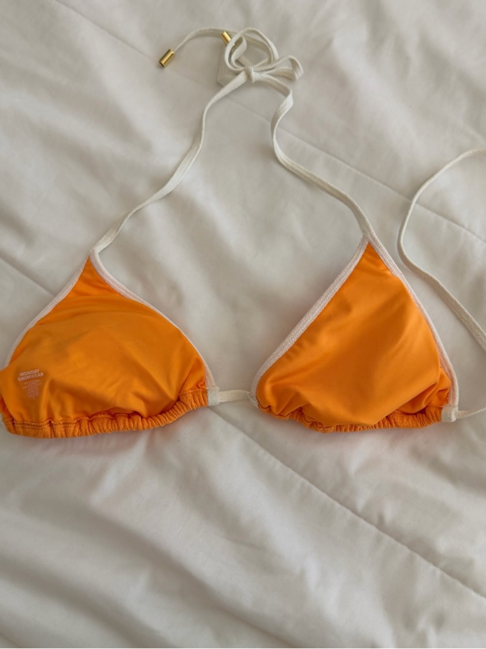 Monday Swimwear Orange Triangle Bikini Top with White Trim - Picture 4 of 5